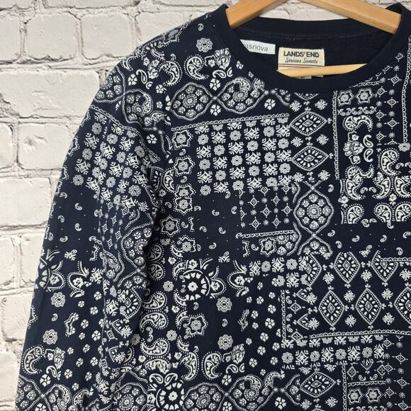 Lands End Serious Sweats Cotton Blend Blue Picnic Print Long Sleeve Sweatshirt - Picture 4 of 10